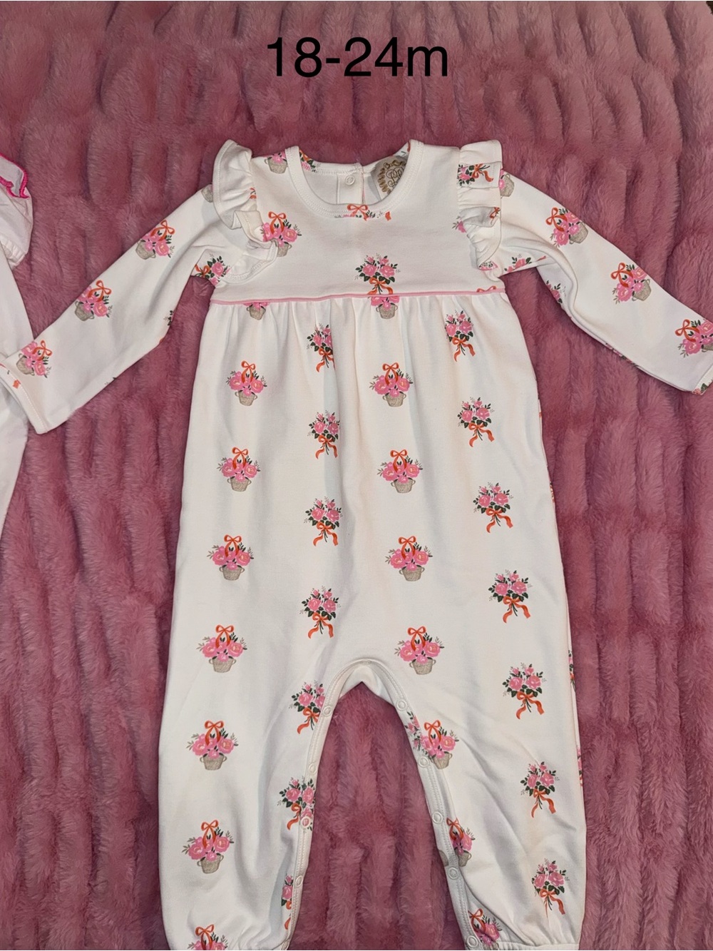 The Beaufort Bonnet Company White One-Piece with Pink Floral Ruffles (18-24M)